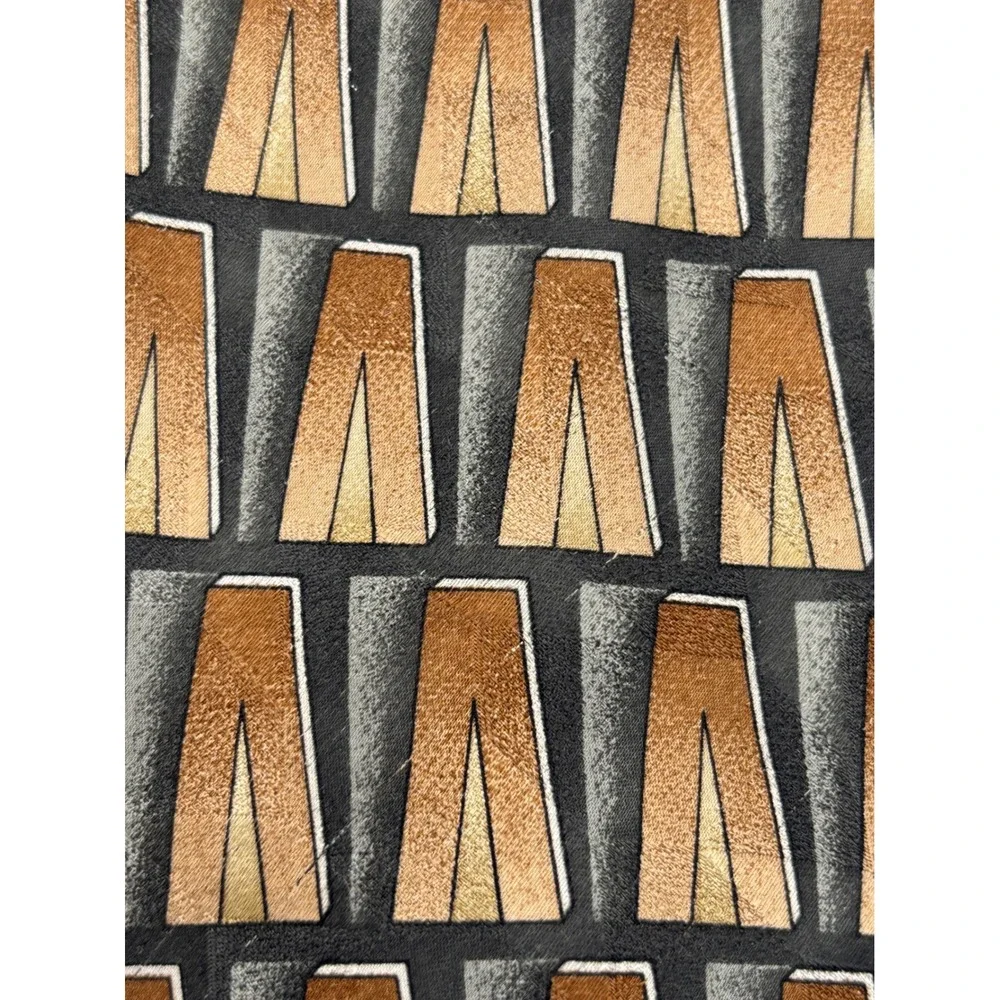 Cellini Linea Uomo Men's 100% Silk Necktie – Brown Black Gray Art Deco Geometric